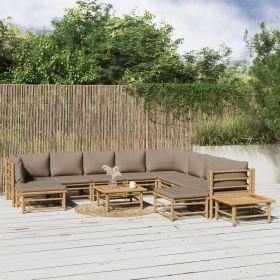 12 Piece Patio Lounge Set with Taupe Cushions Bamboo