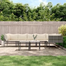 8 Piece Patio Lounge Set with Cushions Gray Poly Rattan