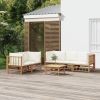 6 Piece Patio Lounge Set with Cream White Cushions Bamboo