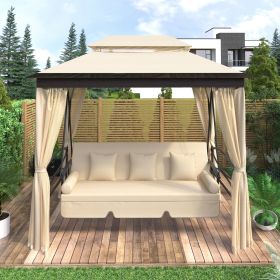 [VIDEO provided] U_STYLE 8.9 Ft. W x 5.9 Ft. D Outdoor Gazebo with Convertible Swing Bench, Double Roof Soft Canopy Garden Backyard Gazebo with Mosqui