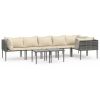 8 Piece Patio Lounge Set with Cushions Gray Poly Rattan