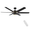 60 In. Modern Indoor Large Black Gold Ceiling Fan With LED Light and Remote Control