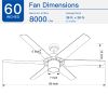 60 In. Modern Indoor Large Black Gold Ceiling Fan With LED Light and Remote Control