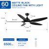 YUHAO 60 in. Integrated LED Indoor&Outdoor Matte Black Ceiling Fan with Light Kit and Remote