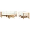 6 Piece Patio Lounge Set with Cream White Cushions Bamboo