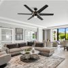 60 In. Modern Indoor Large Black Gold Ceiling Fan With LED Light and Remote Control