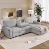 U_STYLE Upholstery Sleeper Sectional Sofa with Storage Space, USB port, 2 cup holders on Back Cushions