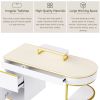 60''Modern Executive Desk,White Curved Computer Desk with Gold Metal Legs,3-Drawers Home Office Desk,Writing Desk with 1 Storage Cabinet for Home Offi