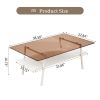 Rectangle Coffee Table, Tempered Glass Tabletop with White Metal Legs, Modern Table for Living Room , Brown Glass