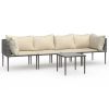 5 Piece Patio Lounge Set with Cushions Gray Poly Rattan