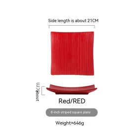 Household Dinner Plate Ceramic Steak Nordic Style Plate (Option: Striped Square Plate Red)