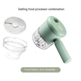 Multifunctional Electric Vegetable Cutting Mashed Garlic Kitchen Storm Slicer Household Hand-held Cooking Hammer Suit (Option: Multifunctional Suit Green)