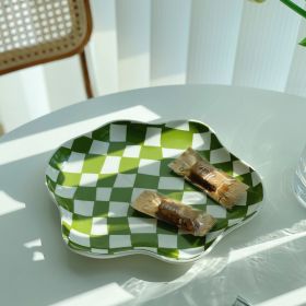 Chessboard Lattice Ceramic Plate Storage Tray Decoration Dessert Plate (Color: Green)