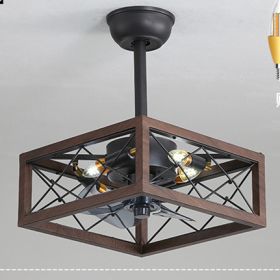 Idyllic American Fan Lamp Nordic Minimalist Dining Room (Option: Dark wood diameter37-110V)