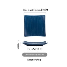 Household Dinner Plate Ceramic Steak Nordic Style Plate (Option: Striped Square Plate Blue)