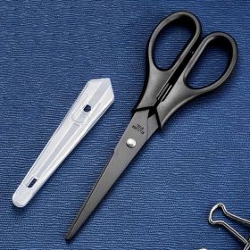 Anti-Stick Anti-Rust Scissors EDC Home Craft Diy Safety Cover Student Scissor Stainless Steel School Supplies Office Stationery (Color: Black)