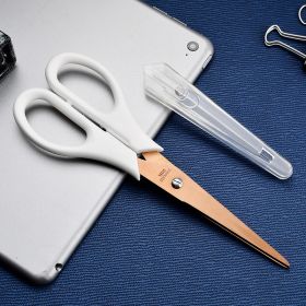 Anti-Stick Anti-Rust Scissors EDC Home Craft Diy Safety Cover Student Scissor Stainless Steel School Supplies Office Stationery (Color: White)