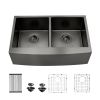 36 Inch Gunmetal Black Farmhouse Sink 16 Gauge Kitchen Sink Apron Front Double Bowl 50/50 Stainless Steel Sink