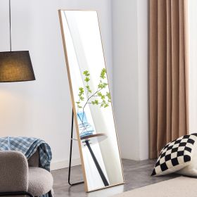 Black Solid Wood Frame Full-length Mirror, Dressing Mirror, Bedroom Home Porch, Decorative Mirror, Clothing Store, Floor Mounted Large Mirror, Wall Mo (Color: Light Oak)