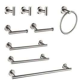 9 Piece Stainless Steel Bathroom Towel Rack Set Wall Mount (Color: as Pic)