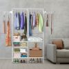 Metal Garment Rack Shoe Clothing Organizer Shelves Freestanding Multifunctional Clothes Wardrobe