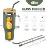 Glass Tumbler With Lid And Straw, 46 Oz Iced Coffee Cup With Handle, Glass Water Bottles With Silicone Sleeve, Glass Cup With Straws