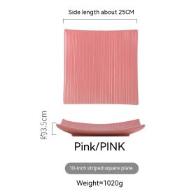 Household Dinner Plate Ceramic Steak Nordic Style Plate (Option: 10 Stripes Square Plate Pink)